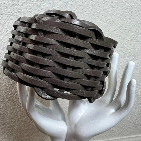 Motit 56 Wide Braided Leather Belt with Metal and Stone Buckle Made in India S - Picture 8 of 14